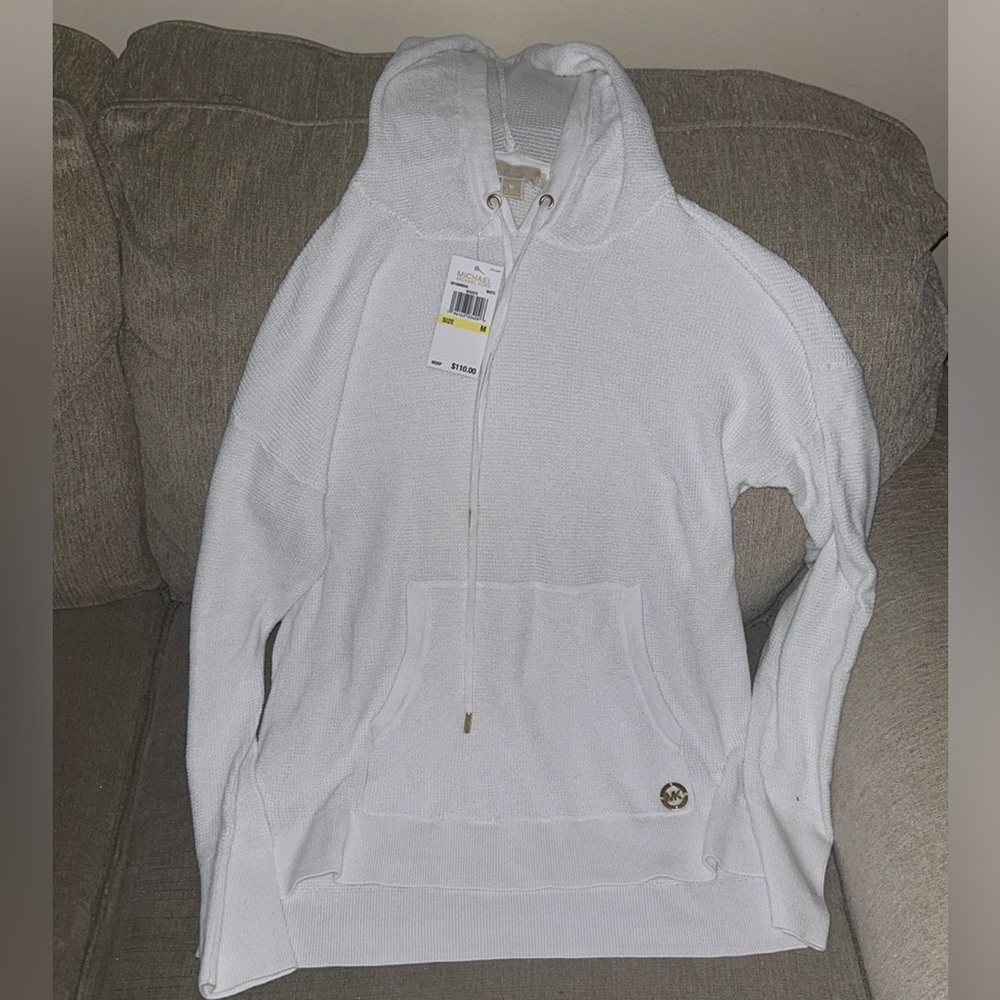 Michael Kors waffle weave white hooded sweatshirt